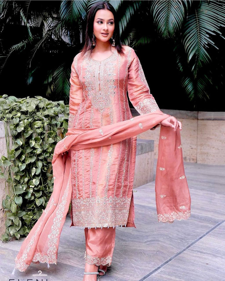 Presenting New Cinon Top -Pent  Dupatta Set Fully Stitched Ready To Wear 🔥