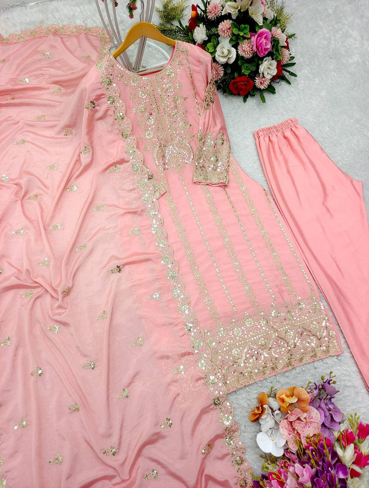 Presenting New Cinon Top -Pent  Dupatta Set Fully Stitched Ready To Wear 🔥
