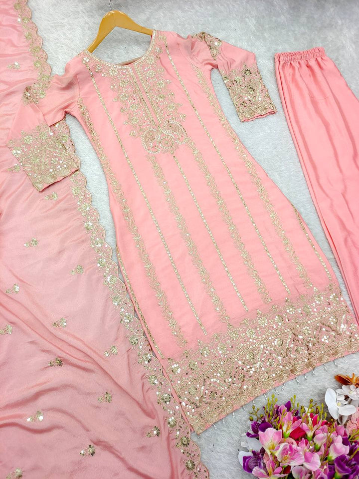Presenting New Cinon Top -Pent  Dupatta Set Fully Stitched Ready To Wear 🔥