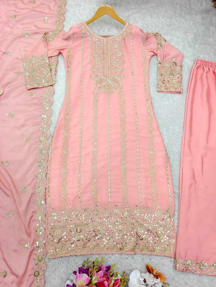 Presenting New Cinon Top -Pent  Dupatta Set Fully Stitched Ready To Wear 🔥