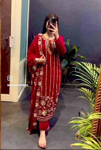 Presenting New Velvet Top -Pent  Dupatta Set Fully Stitched Ready To Wear