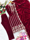 Presenting New Velvet Top -Pent  Dupatta Set Fully Stitched Ready To Wear