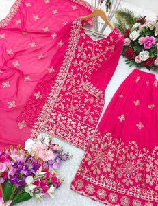 Presenting New Collection Pure Fox Georgette Top-Plazzo With Dupatta Set Fully Stitched Ready To Wear 🔥😍🥰*