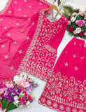 Presenting New Collection Pure Fox Georgette Top-Plazzo With Dupatta Set Fully Stitched Ready To Wear 🔥😍🥰*