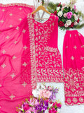Presenting New Collection Pure Fox Georgette Top-Plazzo With Dupatta Set Fully Stitched Ready To Wear 🔥😍🥰*