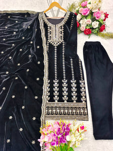 Presenting New Velvet Top -Pent  Dupatta Set Fully Stitched Ready To Wear