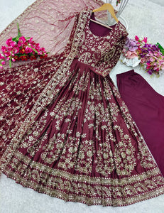 Presenting New Collection Heavy Chinon Silk Gown -Pent  Dupatta Set Fully Stitched Ready To Wear