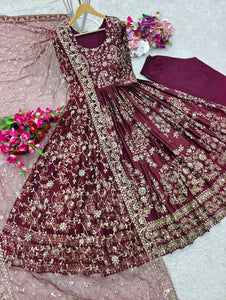Presenting New Collection Heavy Chinon Silk Gown -Pent  Dupatta Set Fully Stitched Ready To Wear
