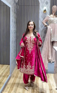 Presenting New Velvet Top -Pent  Dupatta Set Fully Stitched Ready To Wear
