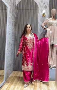 Presenting New Velvet Top -Pent  Dupatta Set Fully Stitched Ready To Wear