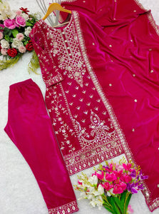 Presenting New Velvet Top -Pent  Dupatta Set Fully Stitched Ready To Wear