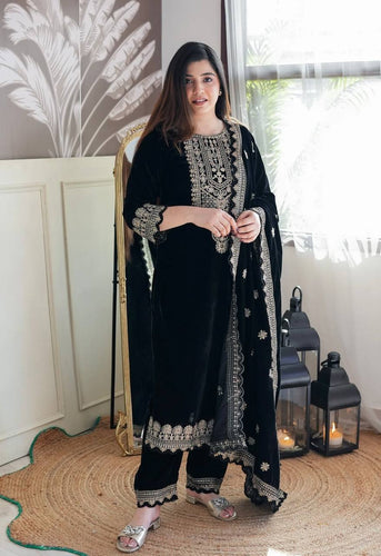 Presenting New Velvet Top -Pent  Dupatta Set Fully Stitched Ready To Wear 🔥😍🥰*
