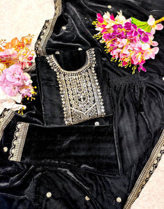 Presenting New Velvet Top -Pent  Dupatta Set Fully Stitched Ready To Wear 🔥😍🥰*