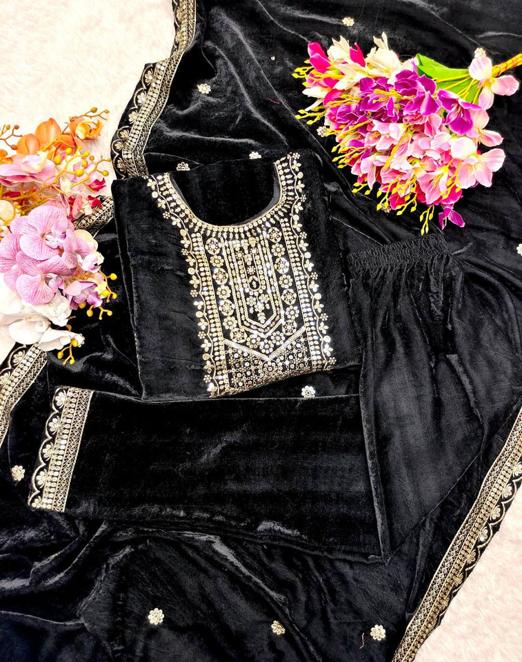 Presenting New Velvet Top -Pent  Dupatta Set Fully Stitched Ready To Wear 🔥😍🥰*