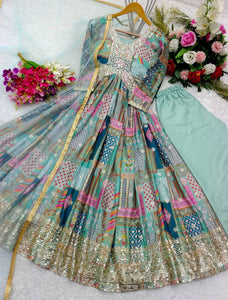 Presenting New Aliya-Cut Gown -Pent  Dupatta Set Fully Stitched Ready To Wear