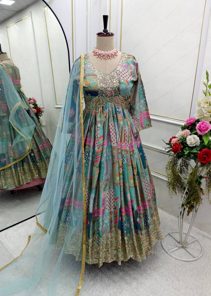 Presenting New Aliya-Cut Gown -Pent  Dupatta Set Fully Stitched Ready To Wear