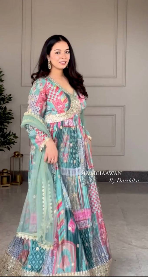 Presenting New Aliya-Cut Gown -Pent  Dupatta Set Fully Stitched Ready To Wear