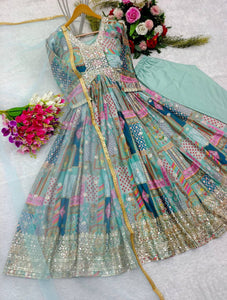 Presenting New Aliya-Cut Gown -Pent  Dupatta Set Fully Stitched Ready To Wear