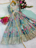 Presenting New Aliya-Cut Gown -Pent  Dupatta Set Fully Stitched Ready To Wear