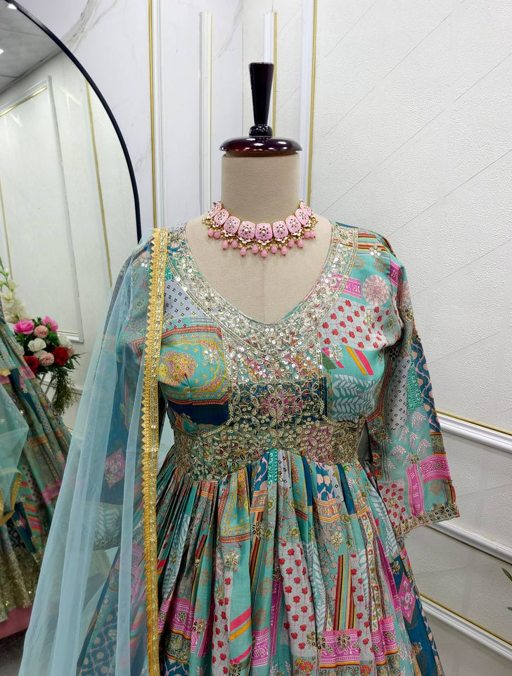Presenting New Aliya-Cut Gown -Pent  Dupatta Set Fully Stitched Ready To Wear