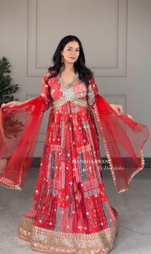 Presenting New Aliya-Cut Gown -Pent  Dupatta Set Fully Stitched Ready To Wear