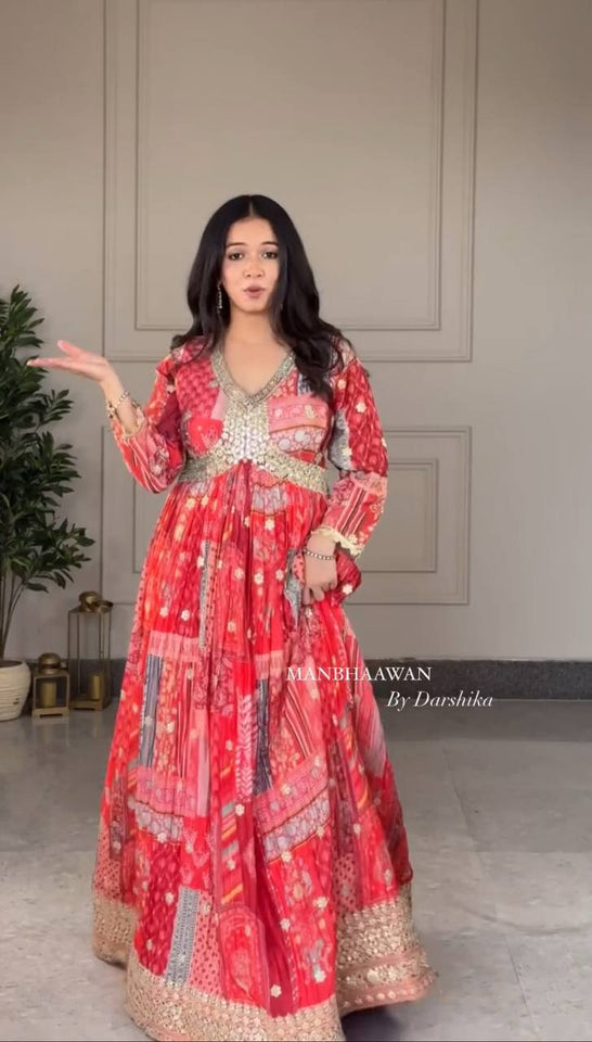 Presenting New Aliya-Cut Gown -Pent  Dupatta Set Fully Stitched Ready To Wear