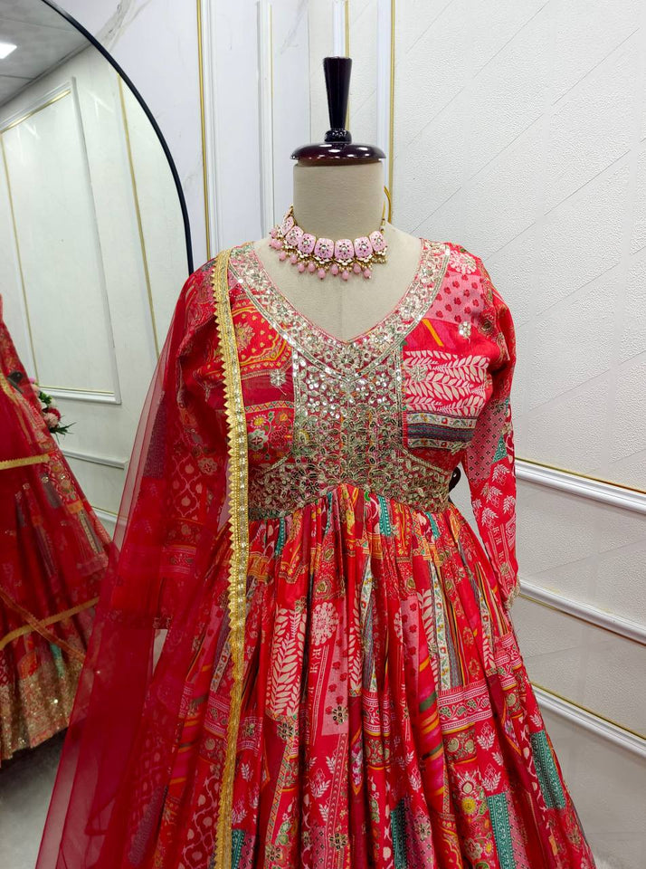 Presenting New Aliya-Cut Gown -Pent  Dupatta Set Fully Stitched Ready To Wear