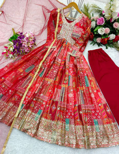 Presenting New Aliya-Cut Gown -Pent  Dupatta Set Fully Stitched Ready To Wear