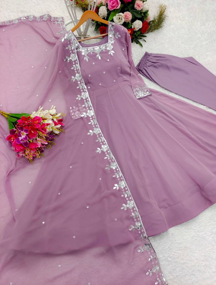 Presenting New Anarkali Gown -Pent  Dupatta Set Fully Stitched Ready To Wear