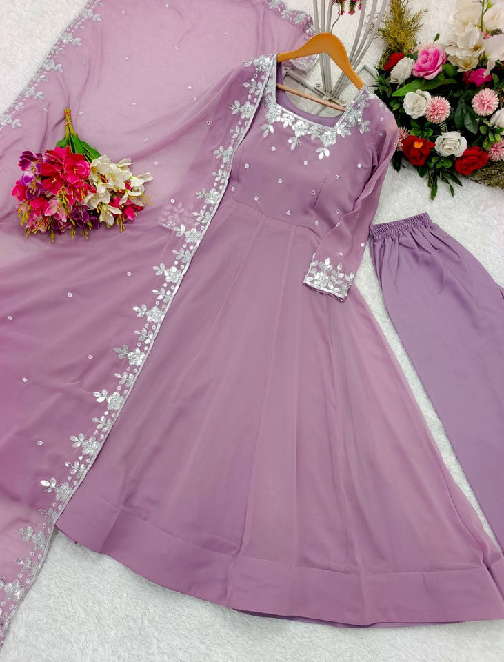 Presenting New Anarkali Gown -Pent  Dupatta Set Fully Stitched Ready To Wear