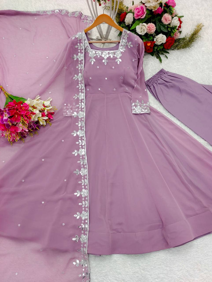 Presenting New Anarkali Gown -Pent  Dupatta Set Fully Stitched Ready To Wear
