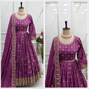 Presenting New Collection Heavy Chinon Silk Gown -Pent  Dupatta Set Fully Stitched Ready To Wear