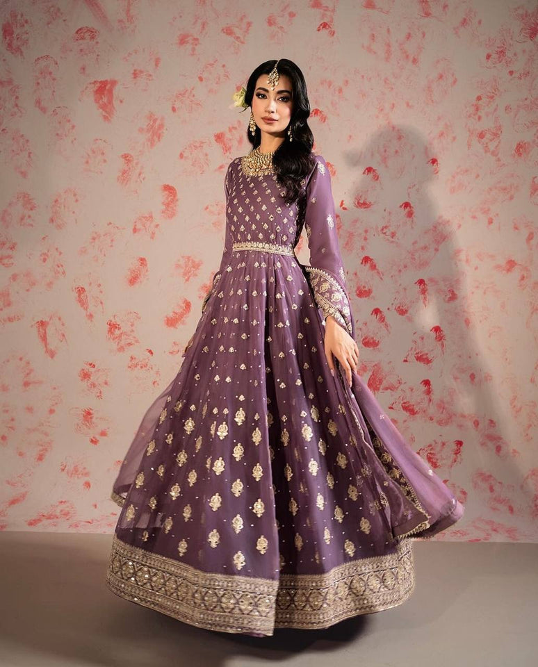 Presenting New Collection Heavy Chinon Silk Gown -Pent  Dupatta Set Fully Stitched Ready To Wear