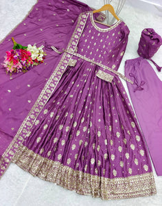 Presenting New Collection Heavy Chinon Silk Gown -Pent  Dupatta Set Fully Stitched Ready To Wear