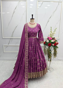 Presenting New Collection Heavy Chinon Silk Gown -Pent  Dupatta Set Fully Stitched Ready To Wear
