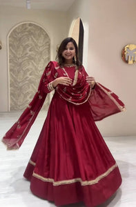 Presenting New Collection Heavy Chinon Silk Gown -Pent  Dupatta Set Fully Stitched Ready To Wear