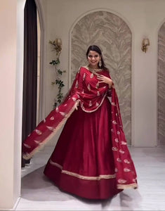 Presenting New Collection Heavy Chinon Silk Gown -Pent  Dupatta Set Fully Stitched Ready To Wear