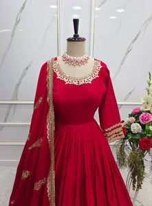 Presenting New Collection Heavy Chinon Silk Gown -Pent  Dupatta Set Fully Stitched Ready To Wear