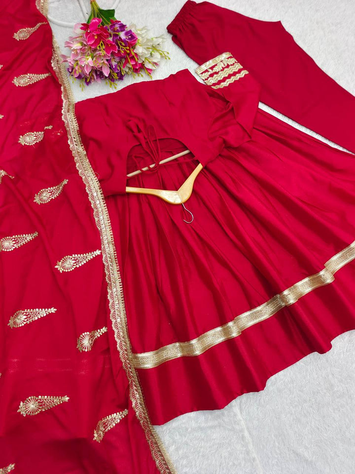 Presenting New Collection Heavy Chinon Silk Gown -Pent  Dupatta Set Fully Stitched Ready To Wear