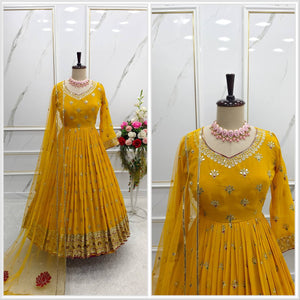 Presenting New Collection Heavy Fox Georgette Gown -Pent  Dupatta Set Fully Stitched Ready To Wear 🔥😍🥰*