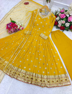 Presenting New Collection Heavy Fox Georgette Gown -Pent  Dupatta Set Fully Stitched Ready To Wear 🔥😍🥰*