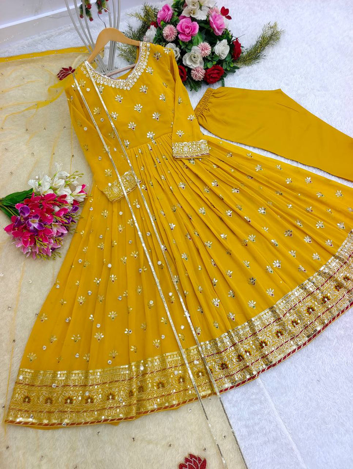 Presenting New Collection Heavy Fox Georgette Gown -Pent  Dupatta Set Fully Stitched Ready To Wear 🔥😍🥰*