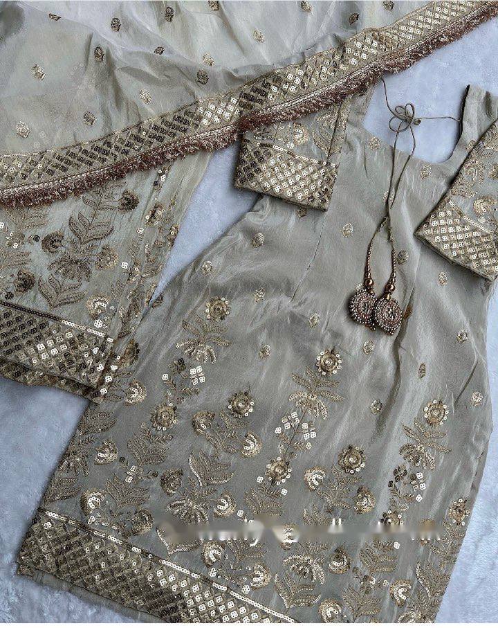 Presenting New Collection Heavy Chinon Silk Top-Palazzo and Dupatta Set Fully Stitched Ready To Wear