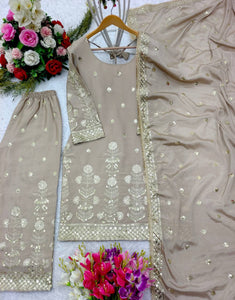 Presenting New Collection Heavy Chinon Silk Top-Palazzo and Dupatta Set Fully Stitched Ready To Wear