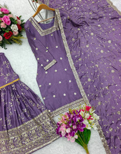 Presenting New Collection Heavy Chinon Silk Top-Sararo And Dupatta Set Fully Stitched Ready To Wear
