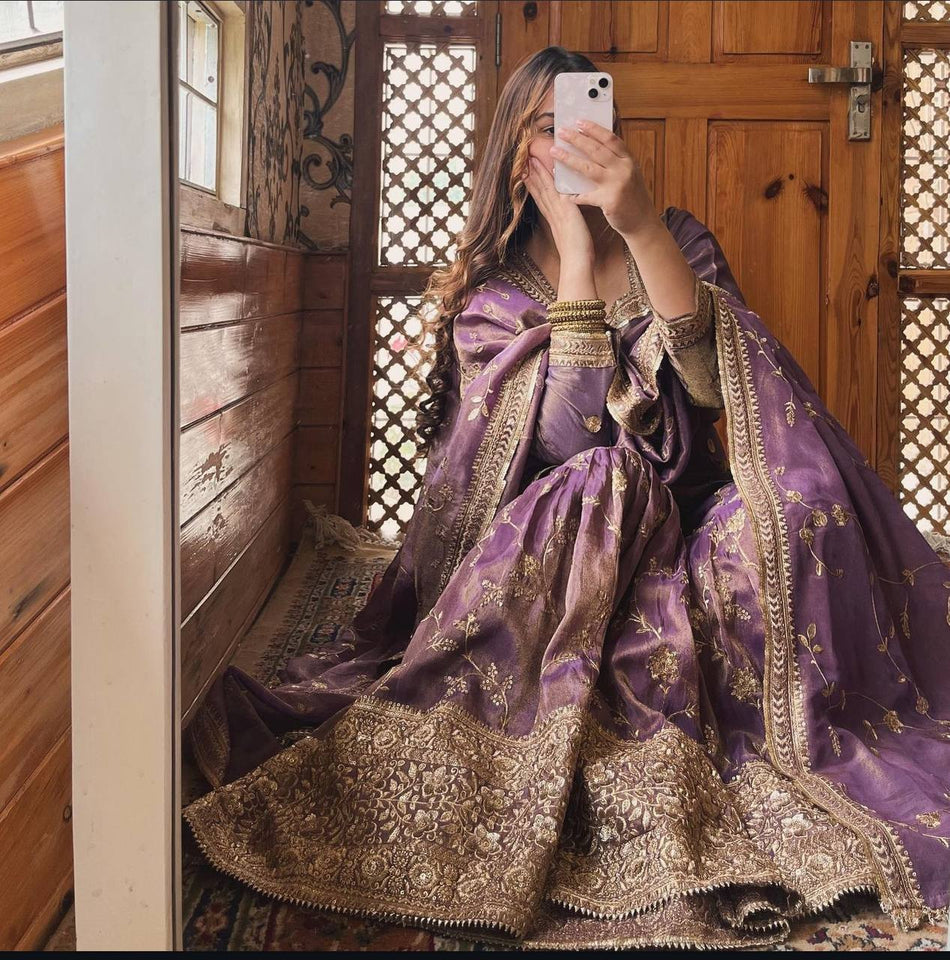 Presenting New Collection Heavy Chinon Silk Top-Sararo And Dupatta Set Fully Stitched Ready To Wear