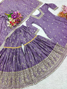 Presenting New Collection Heavy Chinon Silk Top-Sararo And Dupatta Set Fully Stitched Ready To Wear