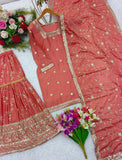 Presenting New Collection Heavy Chinon Silk Top-Sararo And Dupatta Set Fully Stitched Ready To Wea
