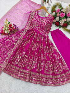 Presenting New Collection Heavy Chinon Silk Gown -Pent  Dupatta Set Fully Stitched Ready To Wear