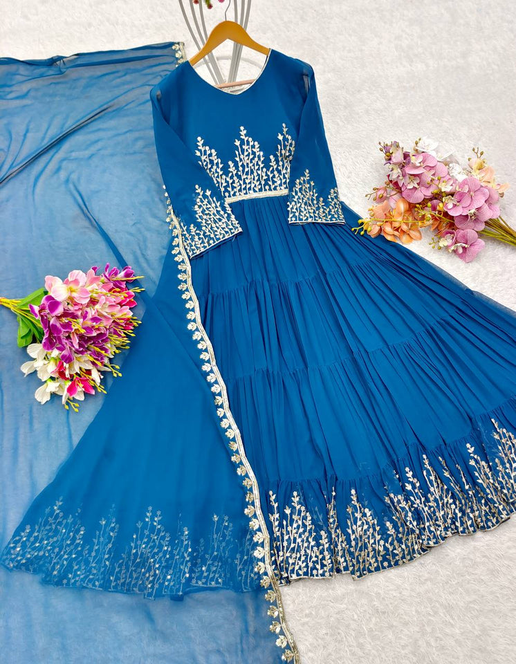 Presenting New Collection  Ruffles Gown - Dupatta Set Fully Stitched Ready To Wear